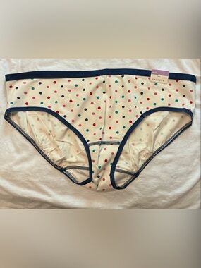 Cacique Cream Polka Dot Bikini Briefs with Navy Trim